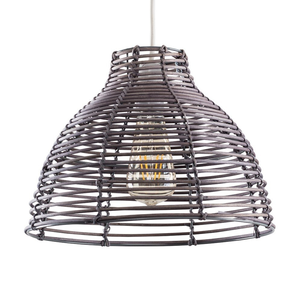 Modern Grey Wicker Rattan Basket Style Ceiling Pendant Light Shade - Complete with a 4w LED Filament Bulb [2700K Warm White]