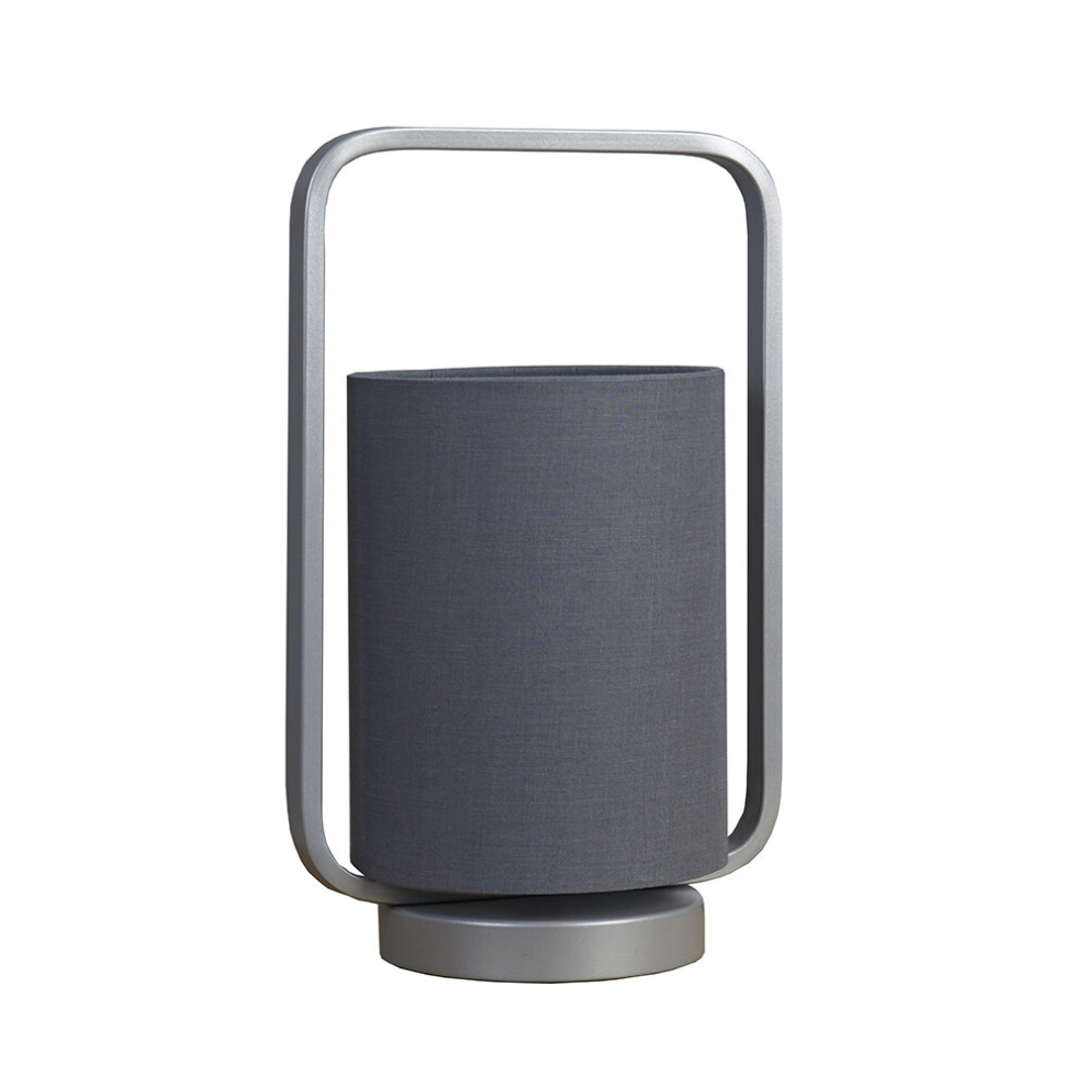 MinSun Contemporary Silver Metal Lantern Frame Grey Cylinder Table Lamp