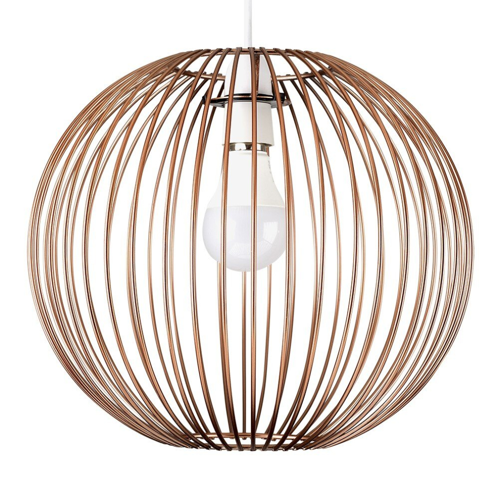 Retro Metal Basket Style Globe Ceiling Pendant Light Shade in a Copper Effect Finish - Complete with a 6w LED GLS Bulb [3000K Warm White]