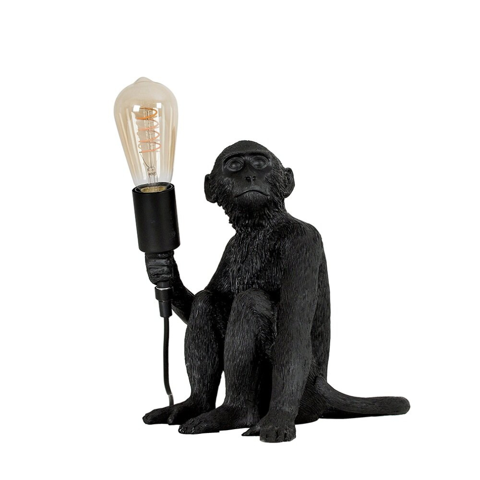 Modern Black Painted Monkey Design Table Lamp - Complete with a 4w LED Helix Filament Bulb [2200K Warm White]