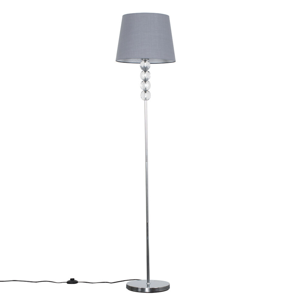 Eleanor Silver Floor Lamp With Large Grey Tapered Shade