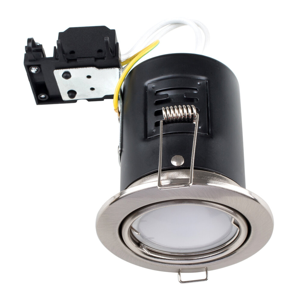 Pack of 10 - Fire Rated Brushed Chrome Tiltable GU10 Recessed Ceiling Downlights