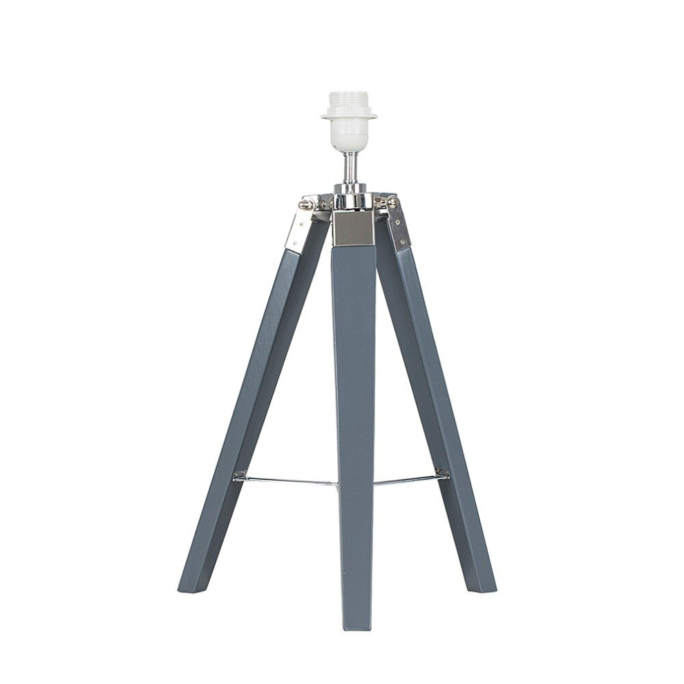 Modern Grey Wood and Silver Chrome Tripod Table Lamp Base
