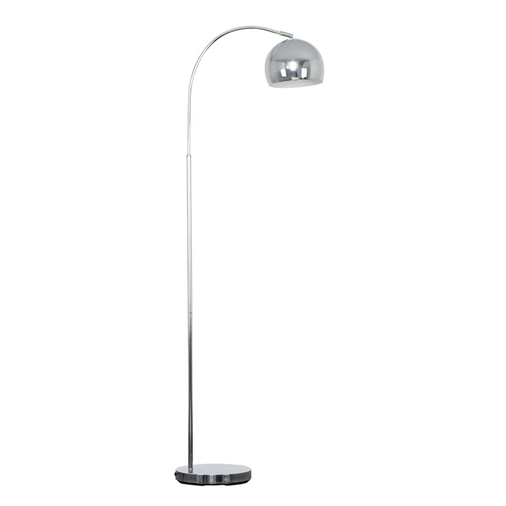 Designer Style Polished Chrome  Stem Floor Lamp with a Polished Chrome Arco Style Metal Dome Light Shade - With a 6w LED GLS Bulb [3000K Warm White]