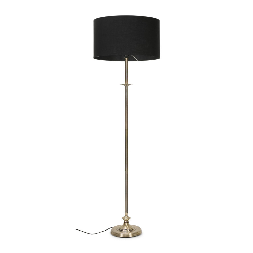 Traditional Style Antique Brass Sconce Floor Lamp with a Black Drum Shade - Complete with a 6w LED Bulb [3000K Warm White]