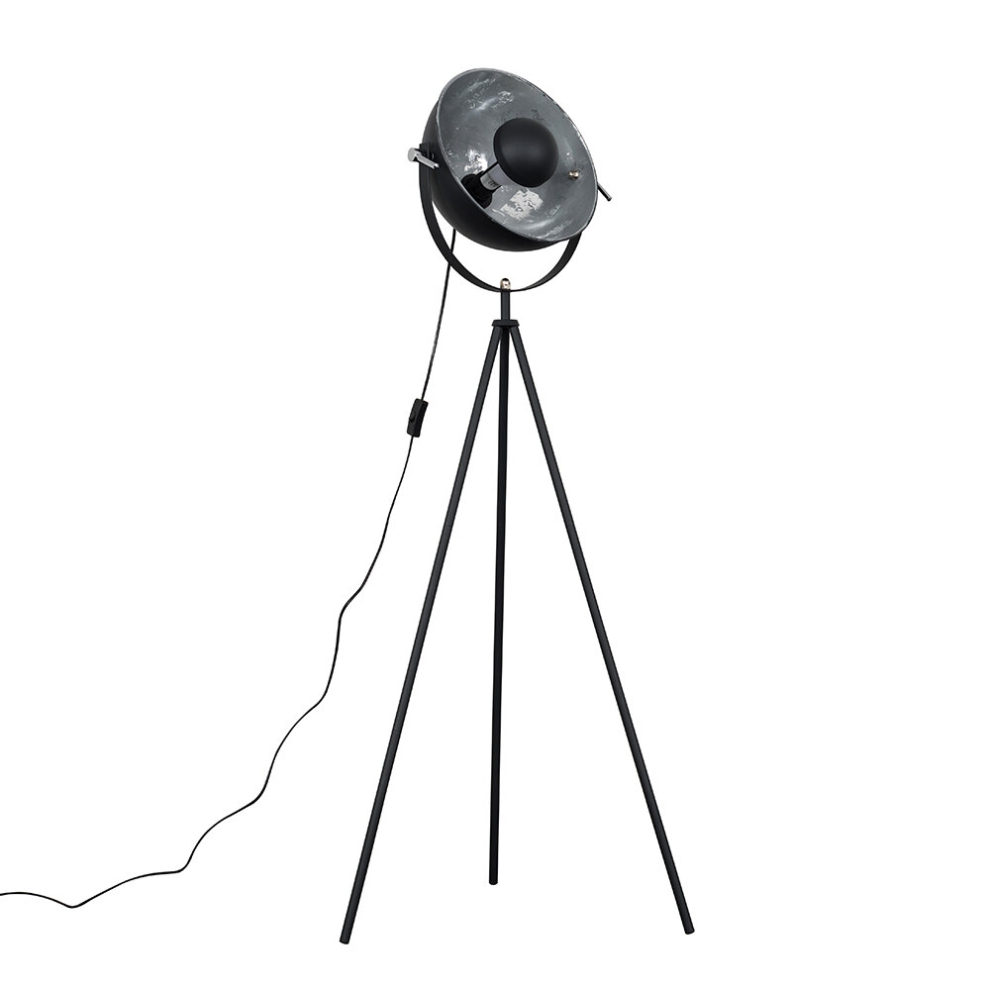 Retro Photography Style Tripod Floor Lamp in a Black Metal Finish - Complete with a 10w LED Bulb [3000K Warm White]