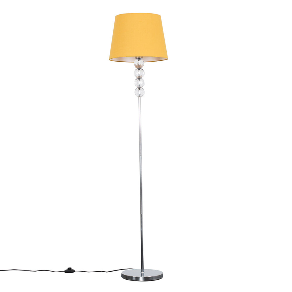 Modern Silver Chrome & Clear Acrylic Ball Floor Lamp with a Mustard Tapered Shade - Complete with a 6w LED Bulb [3000K Warm White]