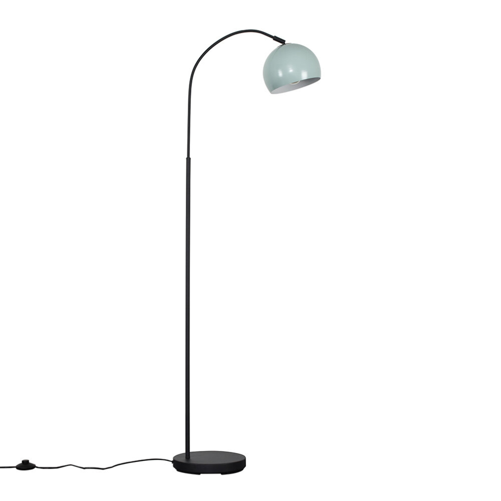 Modern Designer Style Dark Grey Curved Stem Floor Lamp with a Pale Blue Dome Shade - Complete with a 6w LED GLS Bulb [3000K Warm White]