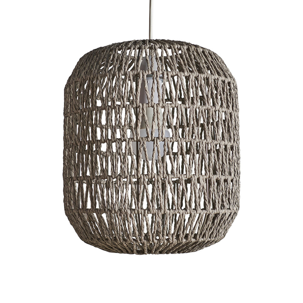 Modern Grey Woven Rope Ceiling Pendant Drum Light Shade - Complete with a 10w LED GLS Bulb [3000K Warm White]