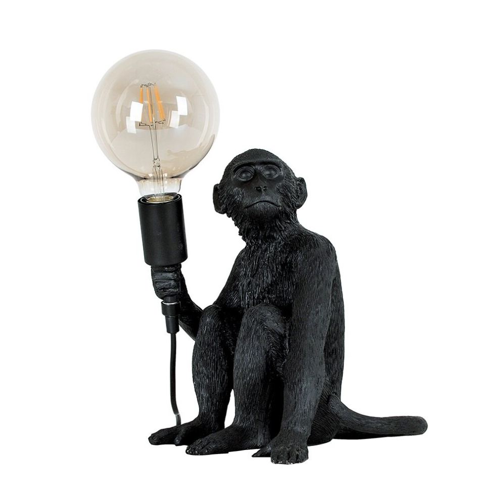 Modern Black Painted Monkey Design Table Lamp - Complete with a 6w LED Filament Globe Bulb [2700K Warm White]