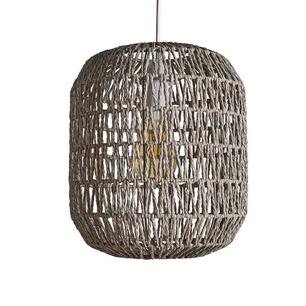 Modern Grey Woven Rope Ceiling Pendant Drum Light Shade - Complete with a 4w LED Filament Bulb [2700K Warm White]