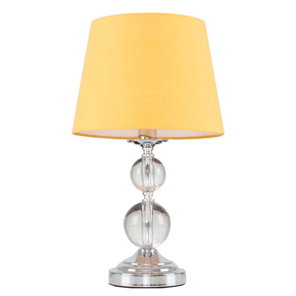 Modern Polished Chrome & Acrylic Ball Touch Table Lamp with a Mustard Tapered Light Shade