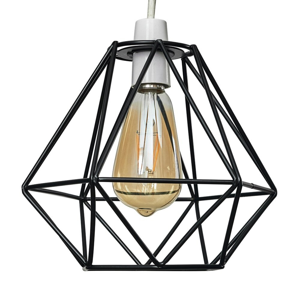 Retro Style Black Metal Basket Cage Ceiling Pendant Light Shade - Complete with a 4w LED Filament Bulb [2700K Warm White]