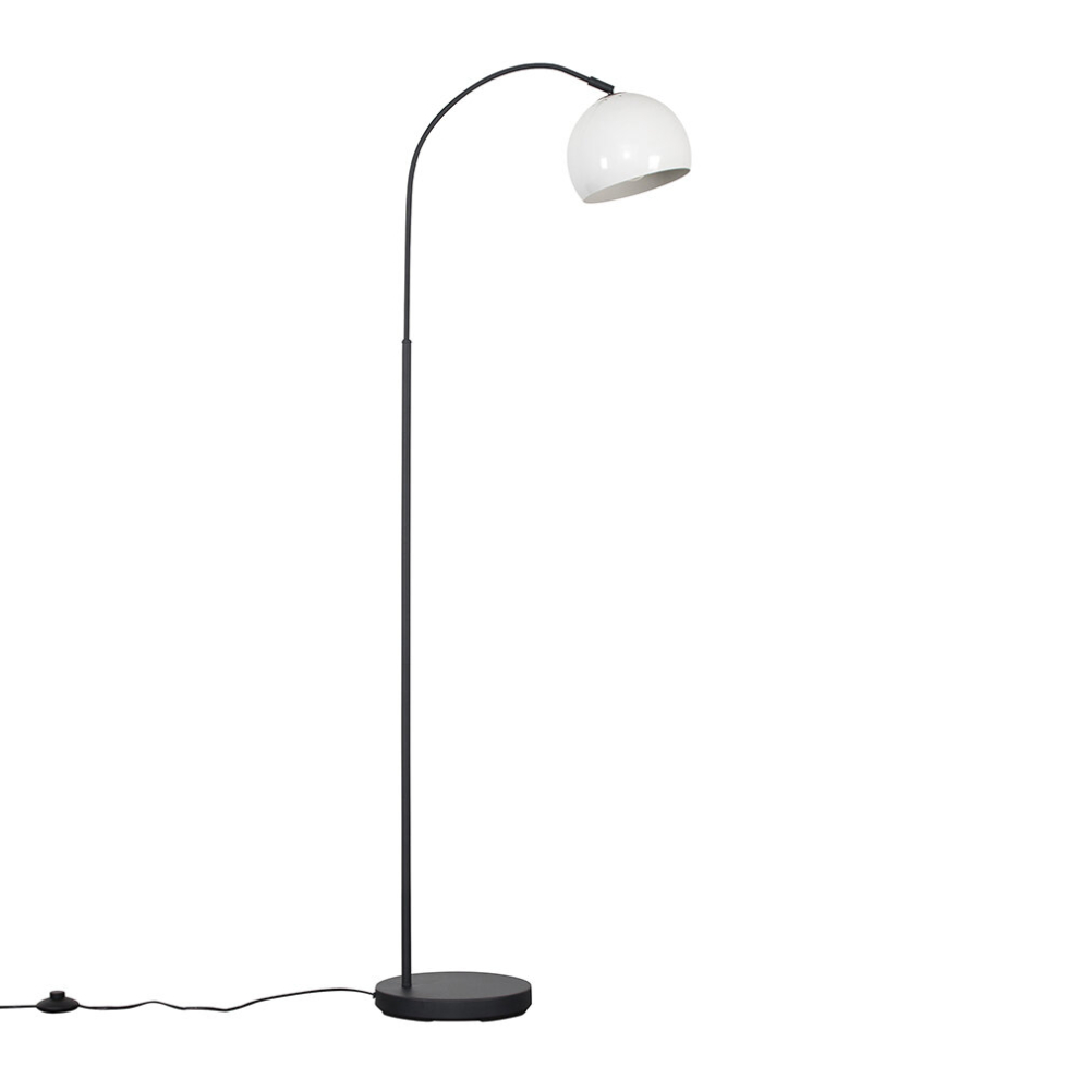 Modern Designer Style Dark Grey Curved Stem Floor Lamp with a White Dome Shade - Complete with a 6w LED GLS Bulb [3000K Warm White]