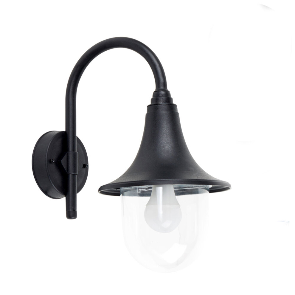 Modern IP44 Outdoor Black Fishermans Style Wall Light Lamp - Complete with 1 x 6w LED ES E27 Bulb