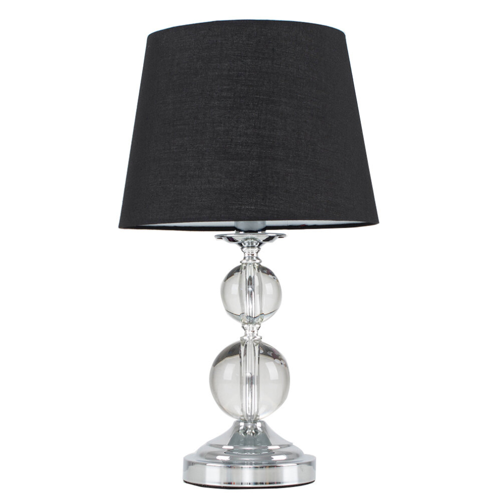 Modern Polished Chrome & Acrylic Ball Touch Table Lamp with a Black Tapered Light Shade