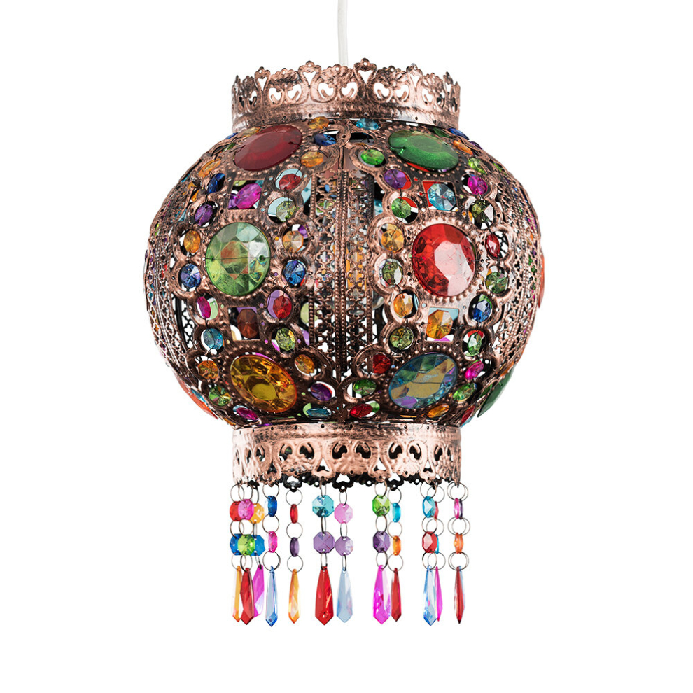 Moroccan Bronze Chandelier Ceiling Light Pendant Shade with Jewel Droplets