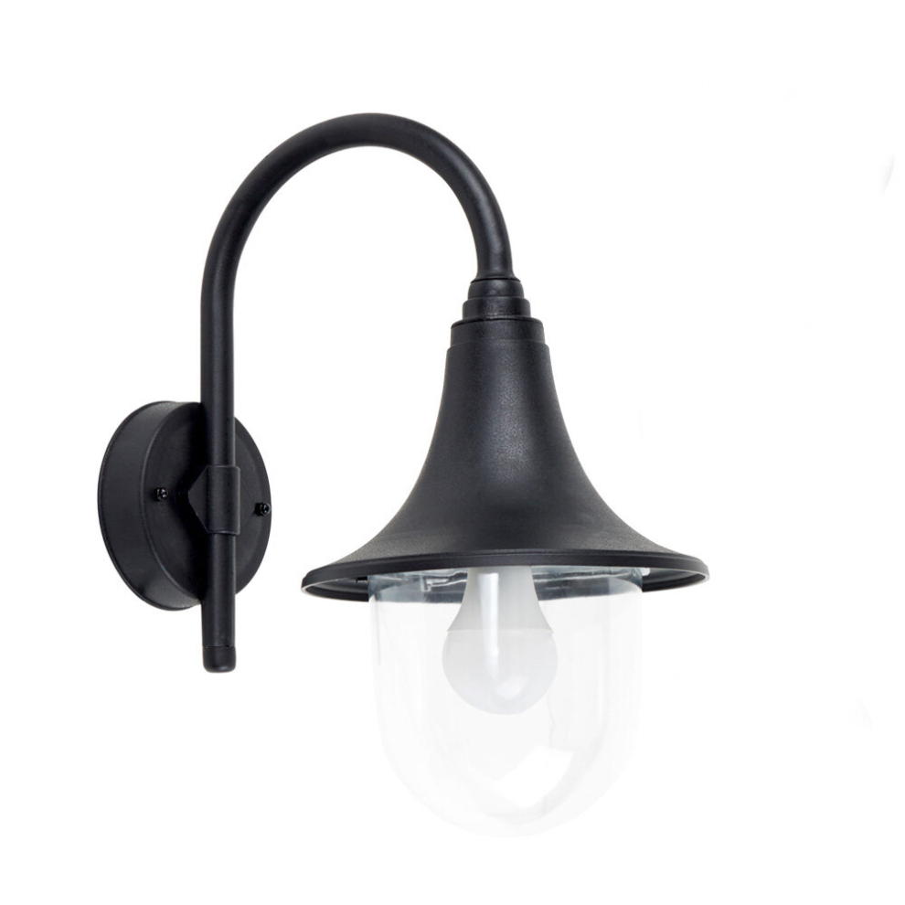 Modern IP44 Outdoor Black Fishermans Style Wall Light Lamp - with 1 x 4w ES E27 LED Candle Bulb