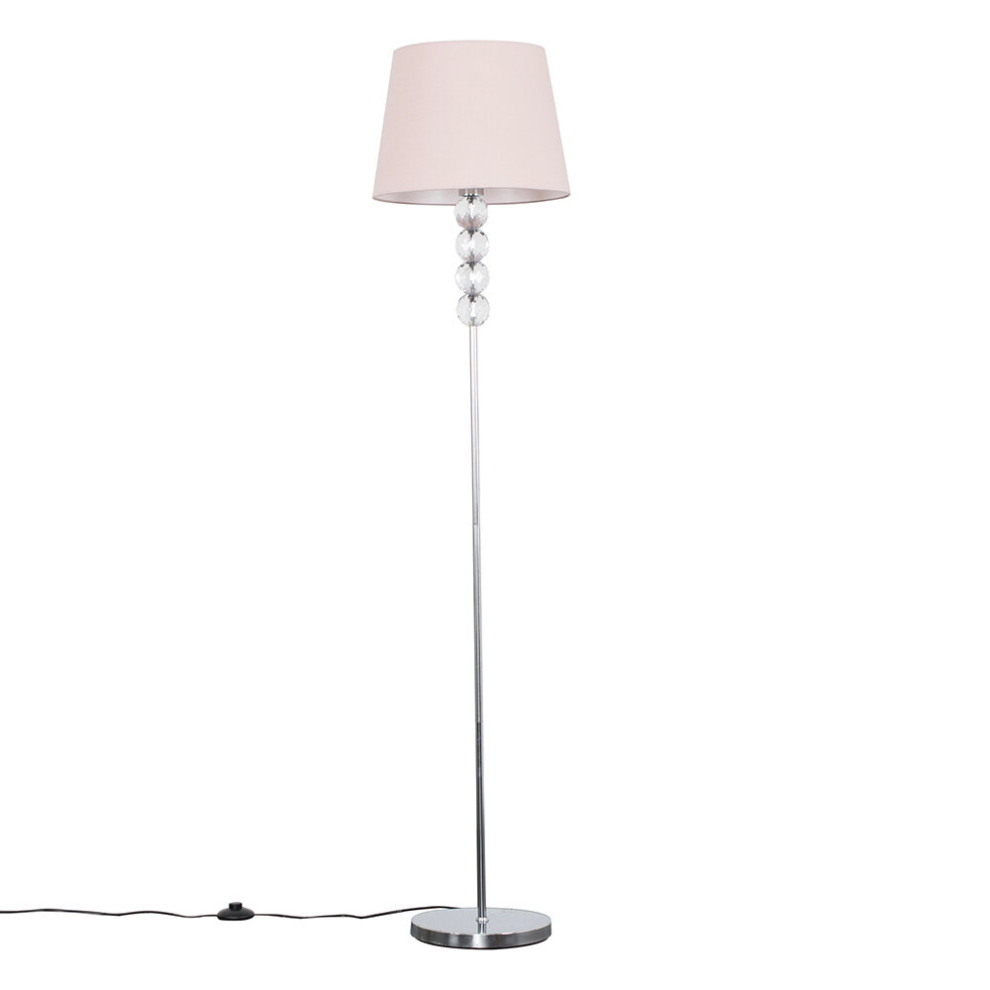 Modern Silver Chrome & Clear Acrylic Ball Floor Lamp with a Pink Tapered Shade - Complete with a 6w LED Bulb [3000K Warm White]