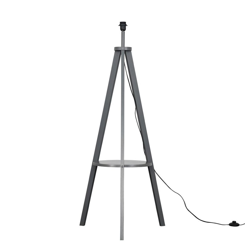 Modern Grey Wood Tripod Design Floor Lamp Base with Storage Shelf