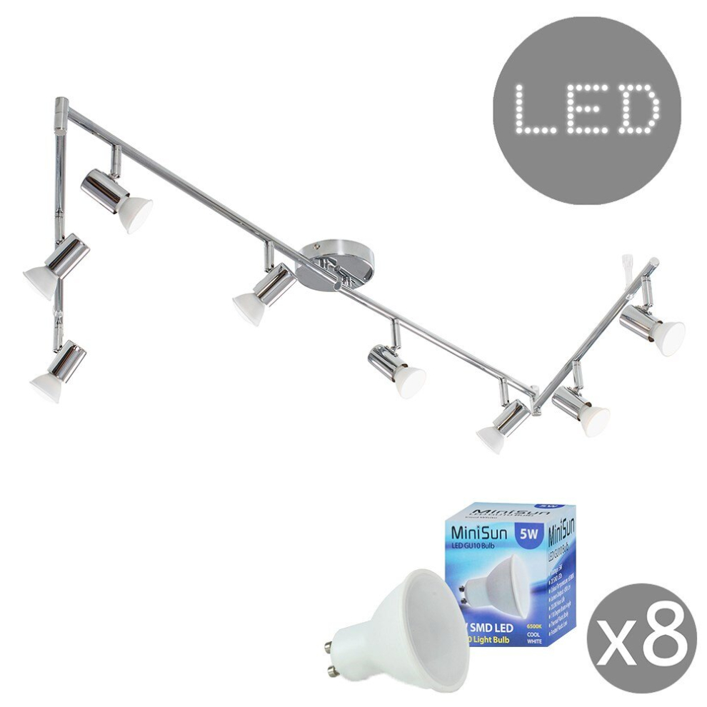 Modern Silver Chrome 8 Way Flexi Z Adjustable Ceiling Spotlight - Complete with 5w GU10 LED Bulbs [6500K Cool White]