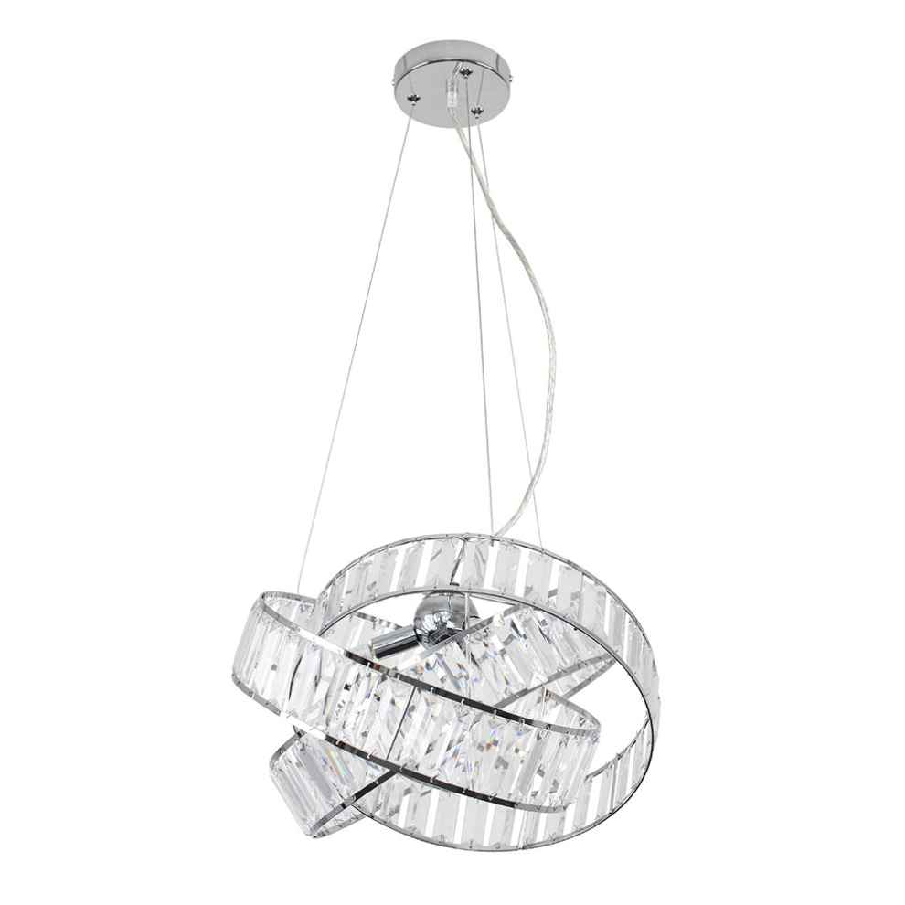 Modern 3 Way Chrome & Clear Acrylic Jewel Intertwined Rings Design Ceiling Light Pendant - Complete with 3w LED G9 Bulbs [3000K Warm White]