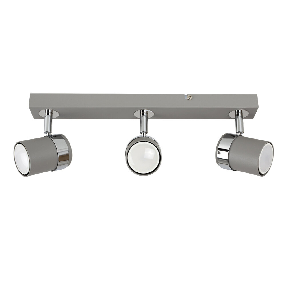 Modern 3 Way Cement/Stone Effect and Silver Chrome Straight Bar Ceiling Spotlight