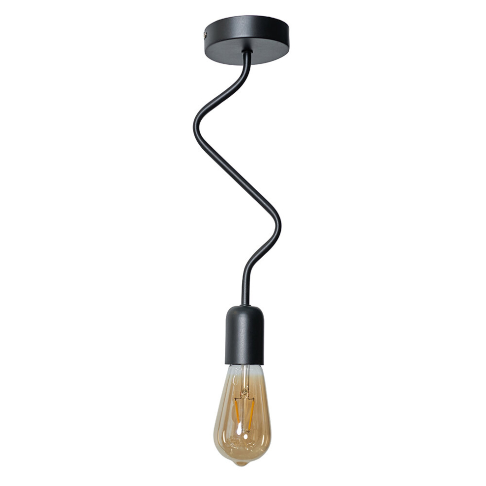 Industrial Matt Black Ceiling Light Fitting - Complete with a 4w LED Filament Bulb [2700K Warm White]