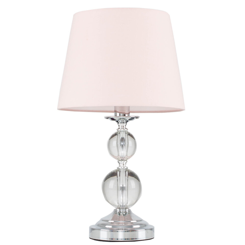Modern Polished Chrome & Acrylic Ball Touch Table Lamp with a Pink Tapered Light Shade