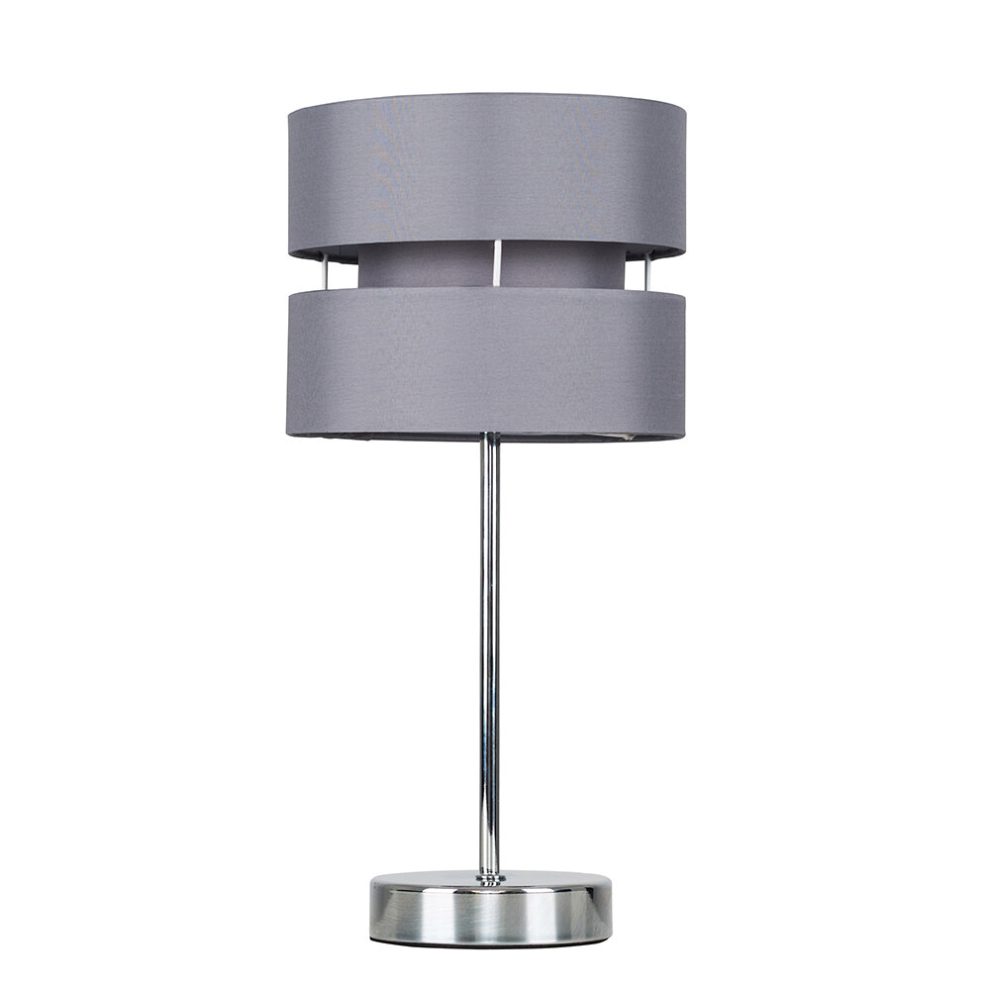 Modern Silver Chrome Bedside Table Lamp with a Grey Shade
