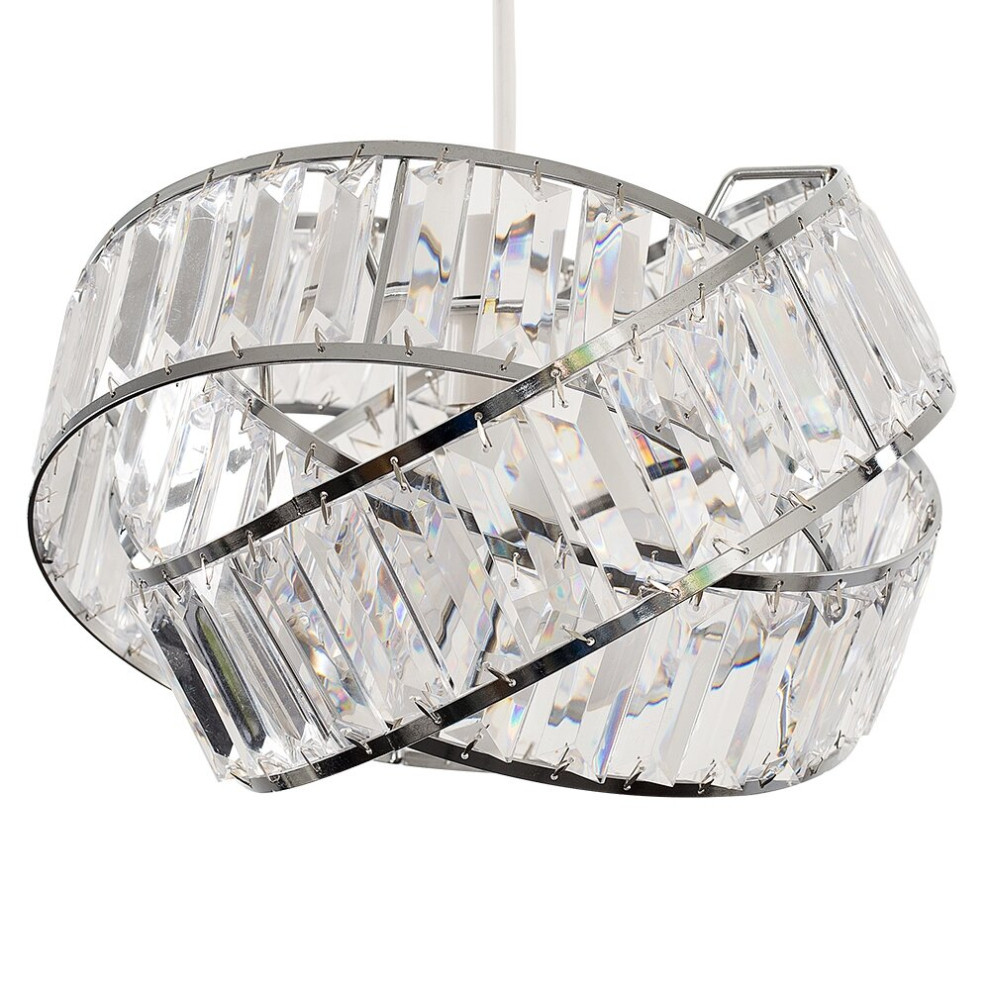 Modern Polished Chrome & Clear Acrylic Jewel Intertwined Rings Design Ceiling Pendant Light Shade - With a 6w LED GLS Bulb [3000K Warm White]