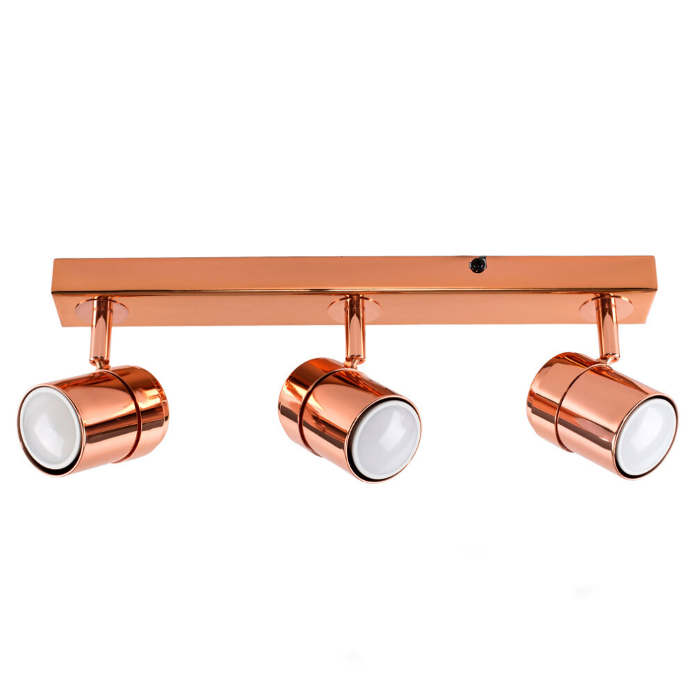 Modern 3 Way Copper Effect Straight Bar Ceiling Spotlight - Complete with 5w GU10 LED Bulb [3000K Warm White]