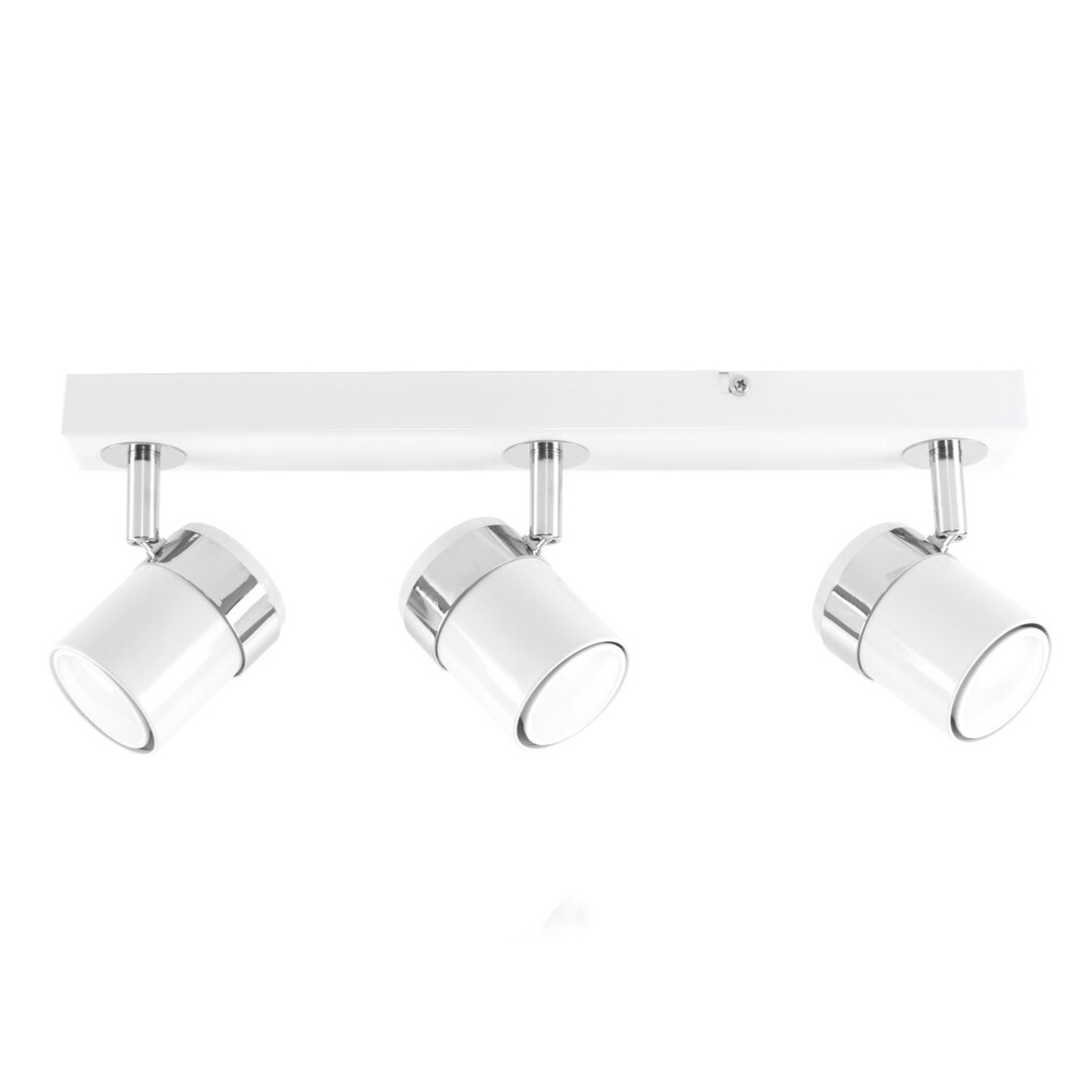 Modern 3 Way Gloss White and Polished Chrome Straight Bar Ceiling Spotlight - with 3 x 5W Cool White GU10 LED Bulbs