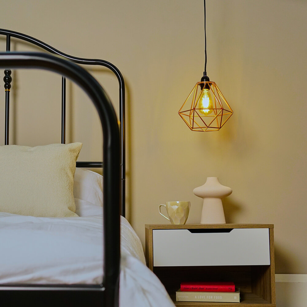 Retro Style Copper Metal Basket Ceiling Pendant Light Shade + Bulb