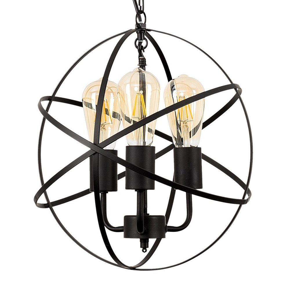 Industrial Black 3 Way Atom Ceiling Light Fitting 4w LED Amber Bulbs