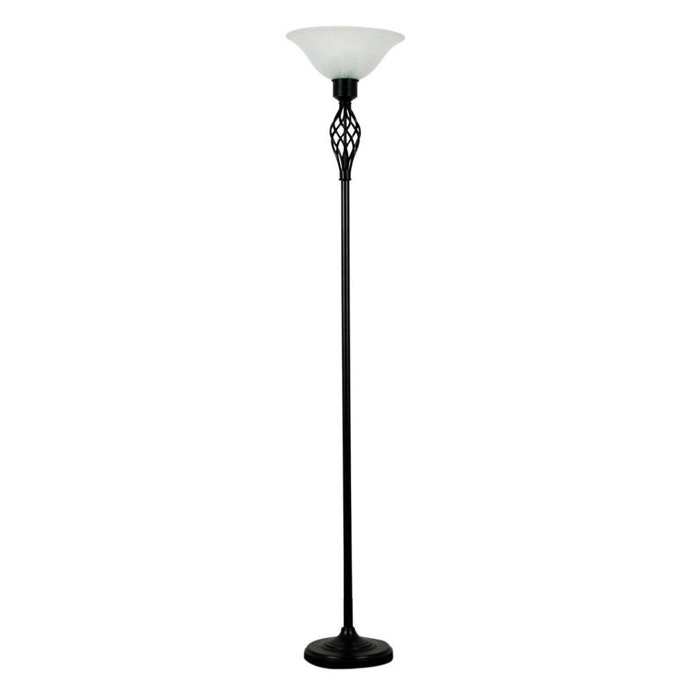 Traditional Satin Black Twist Floor Lamp with Frosted Alabaster Shade