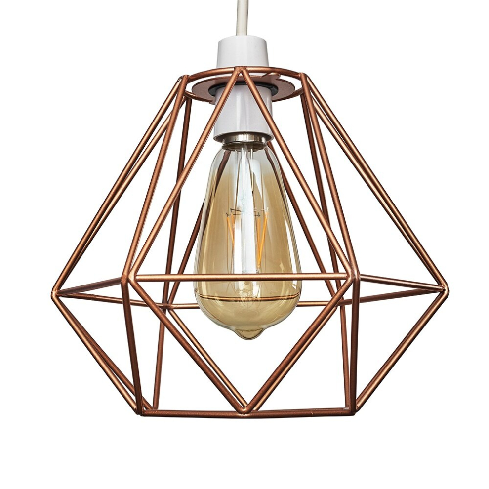 Retro Style Copper Metal Basket Cage Ceiling Pendant Light Shade - Complete with a 4w LED Filament Bulb [2700K Warm White]