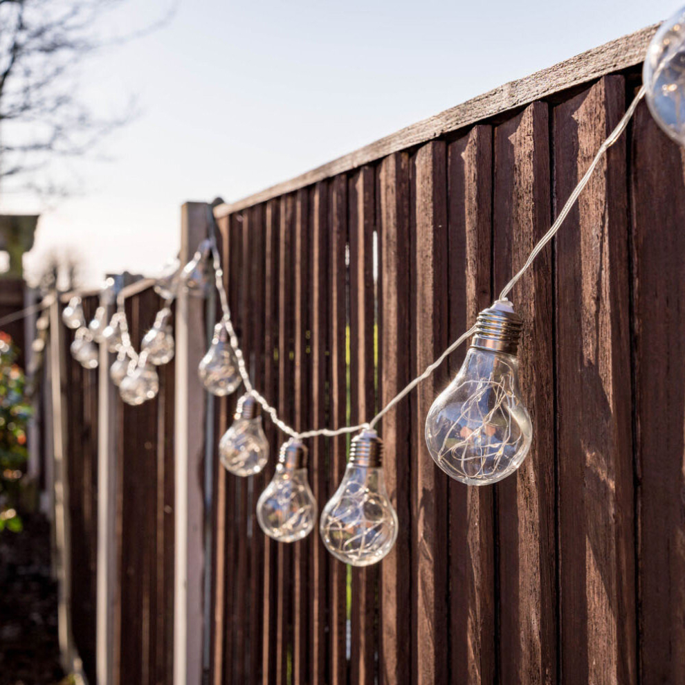 Set of 20 IP44 Rated Battery Operated Outdoor Decorative Integrated Warm White LED Clear Bulb Festoon Fairy Lights with Brushed Chrome Caps