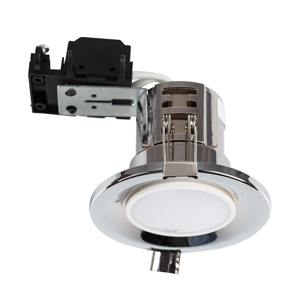 Pack of 6 - Modern Fire Rated Polished Chrome GU10 Recessed Ceiling Downlight/Spotlights - Complete with 5w LED Bulbs [3000K Warm White]