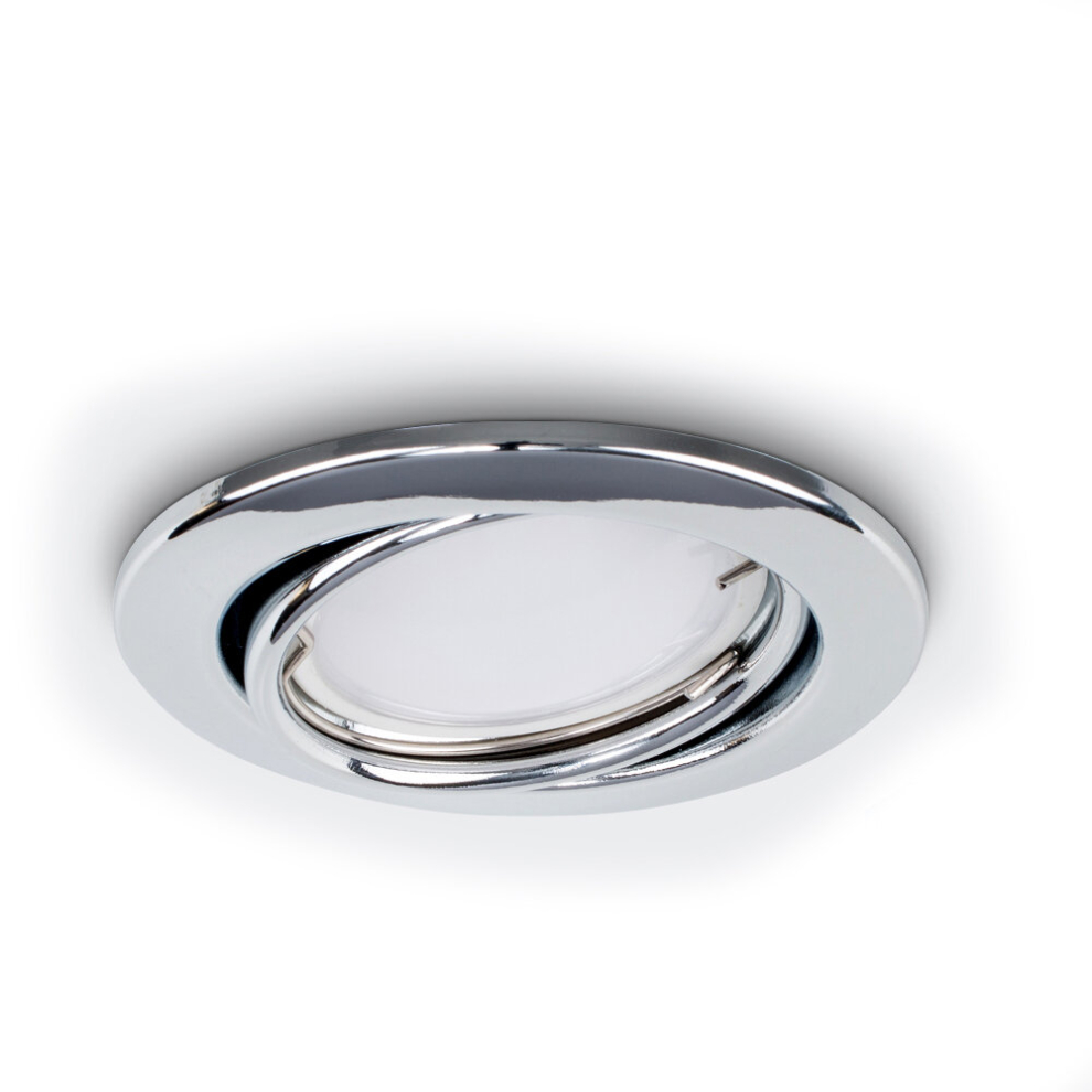 Fire Rated Polished Chrome Tiltable GU10 Recessed Ceiling Downlight - Complete with a 5w LED Bulb [6500K Cool White]