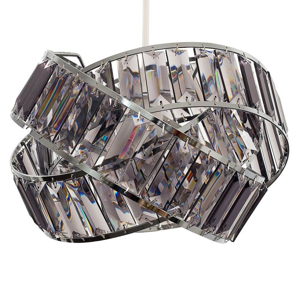 Modern Polished Chrome & Smoked Acrylic Jewel Intertwined Rings Design Ceiling Pendant Light Shade - With a 6w LED GLS Bulb [3000K Warm White]