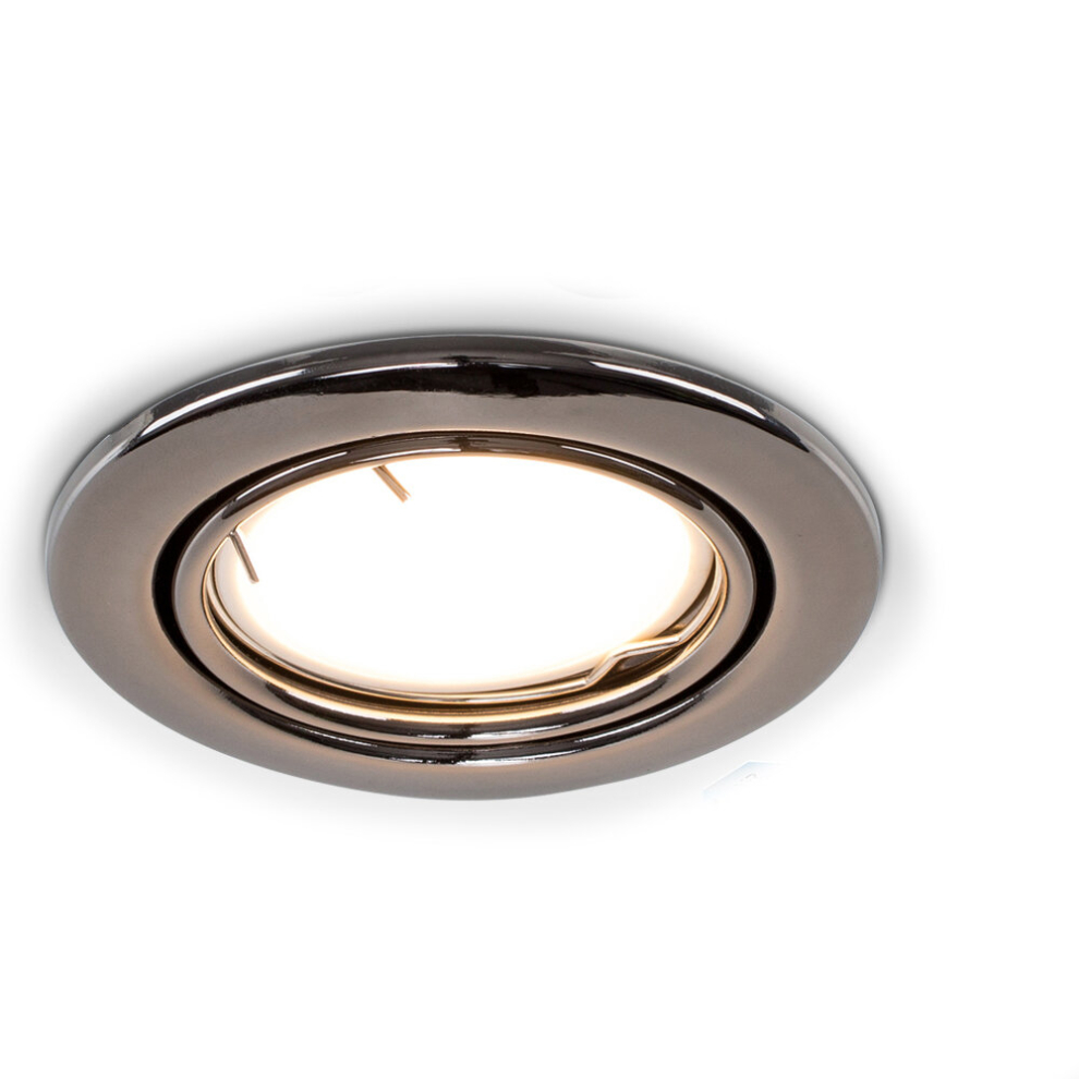 Pack of 6 - Fire Rated Black Chrome Tiltable GU10 Recessed Ceiling Downlights - Complete with 5w LED Bulbs [6500K Cool White]