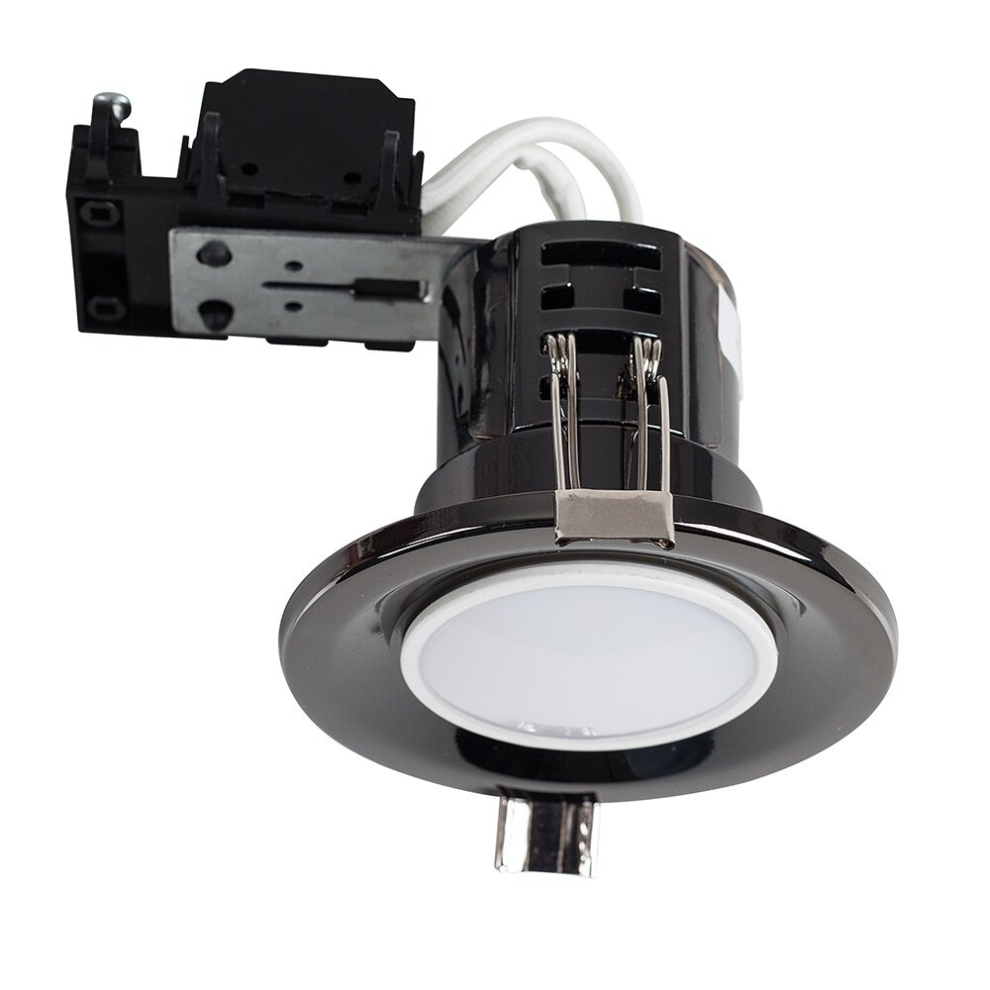 Pack of 6 - Modern Fire Rated Black Chrome GU10 Recessed Ceiling Downlight/Spotlights - Complete with 5w LED Bulbs [6500K Cool White]