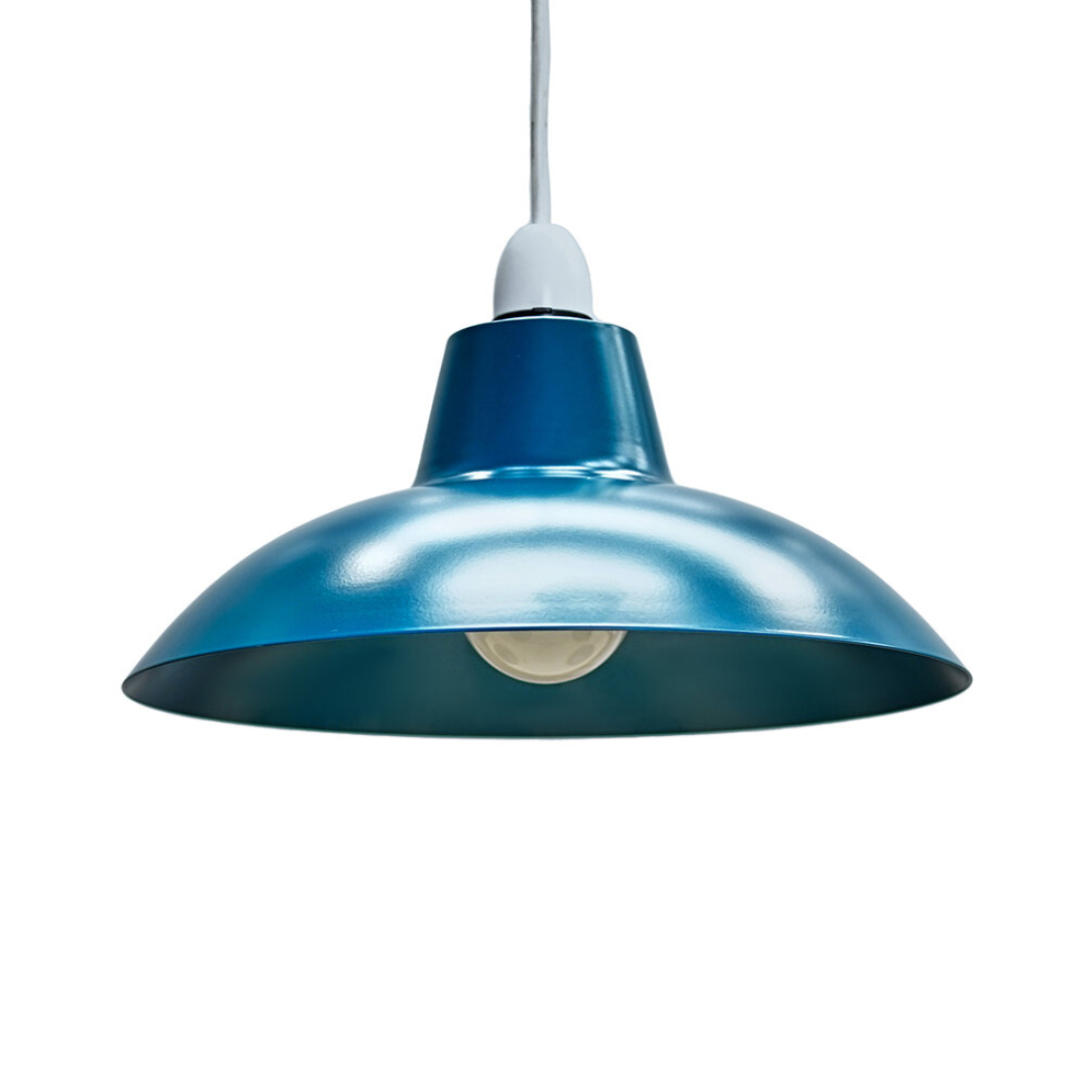 Retro Style French Blue Metal Easy Fit Ceiling Pendant Light Shade - Complete with a 10w LED Bulb [3000K Warm White]