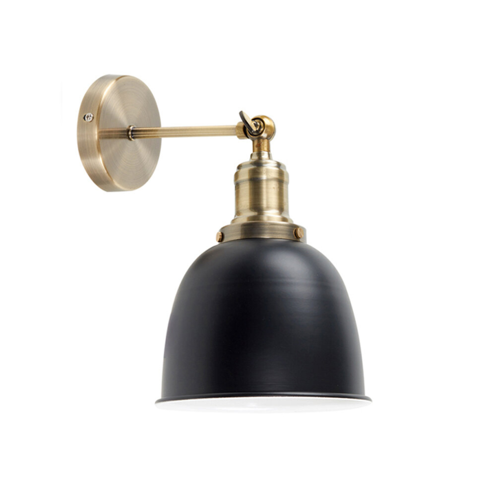 Pair of - Retro Style Antique Brass Adjustable Knuckle Joint Wall Lights with Gloss Black Dome Shades