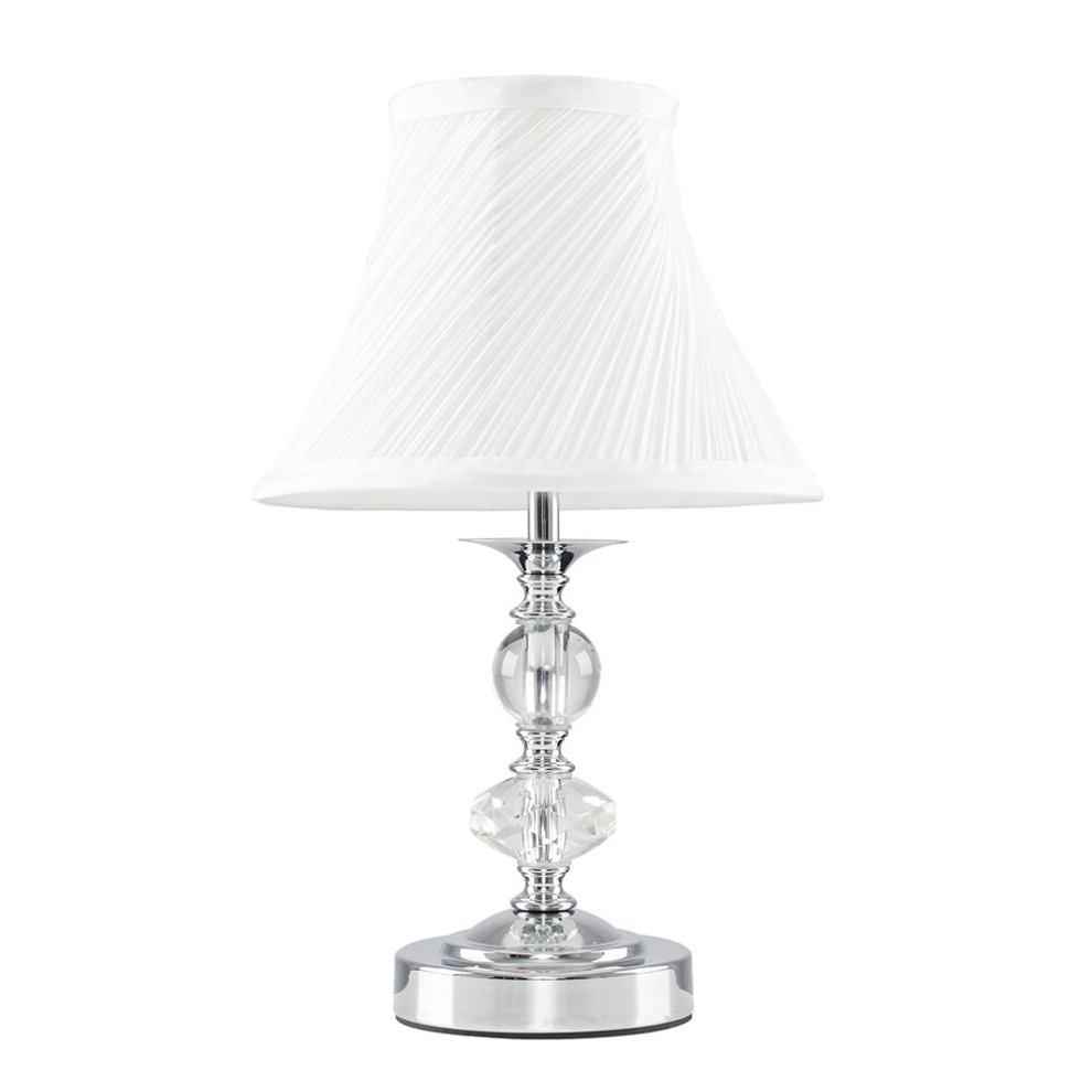 Modern Polished Chrome and Glass Touch Table Lamp with Pleated White Shade - Complete with a 5w LED Dimmable Bulb [3000K Warm White]