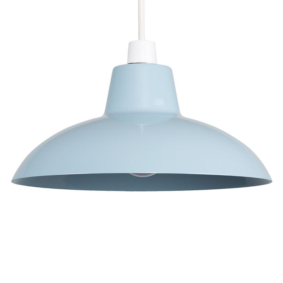 Retro Style Gloss Blue Metal Easy Fit Ceiling Pendant Light Shade - Complete with a 10w LED Bulb [3000K Warm White]