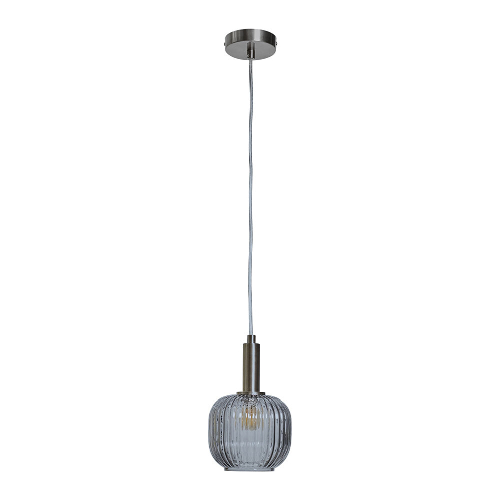 Brushed Chrome Ceiling Light Fitting with Ribbed Smoked Glass Shade - Complete with 4w LED Filament Bulb [2700K Warm White]