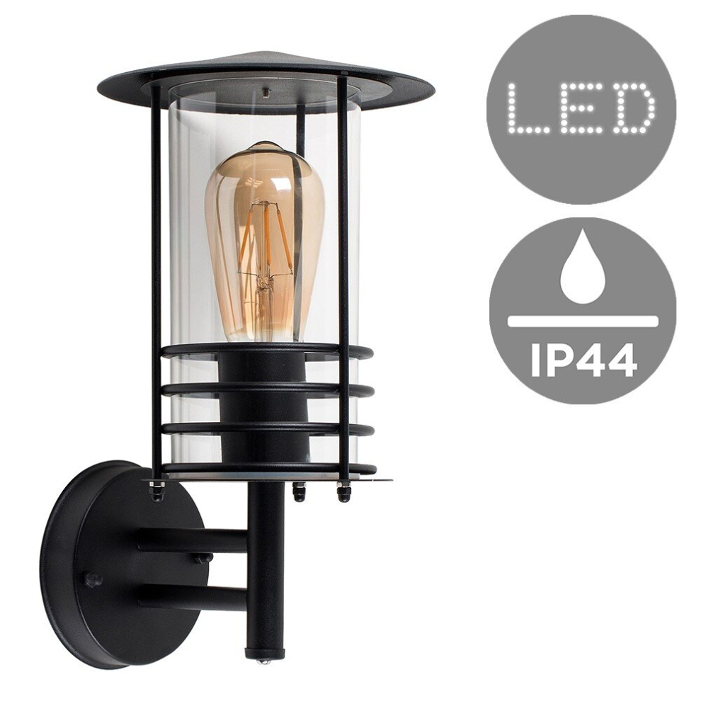 Dorset IP44 Outdoor Black Wall Lantern with Filament Bulb