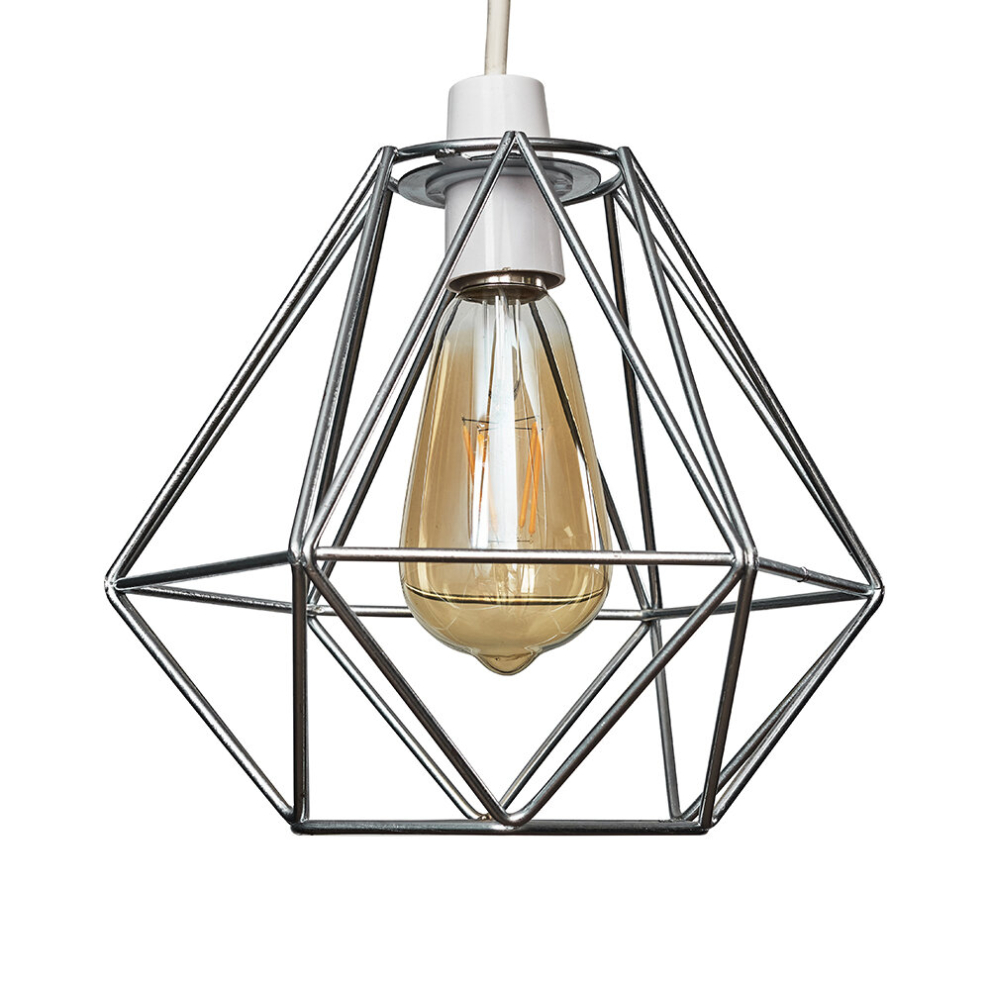 Retro Style Chrome Metal Basket Cage Ceiling Pendant Light Shade - Complete with a 4w LED Filament Bulb [2700K Warm White]